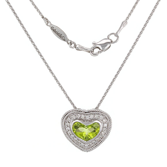 14k White Gold 0.16ctw Peridot & Diamond Floating Heart Pendant Necklace 18