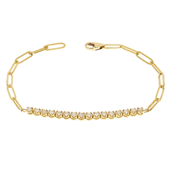 14k Yellow Gold 0.50ctw Diamond & Paperclip Chain Tennis Bracelet 7