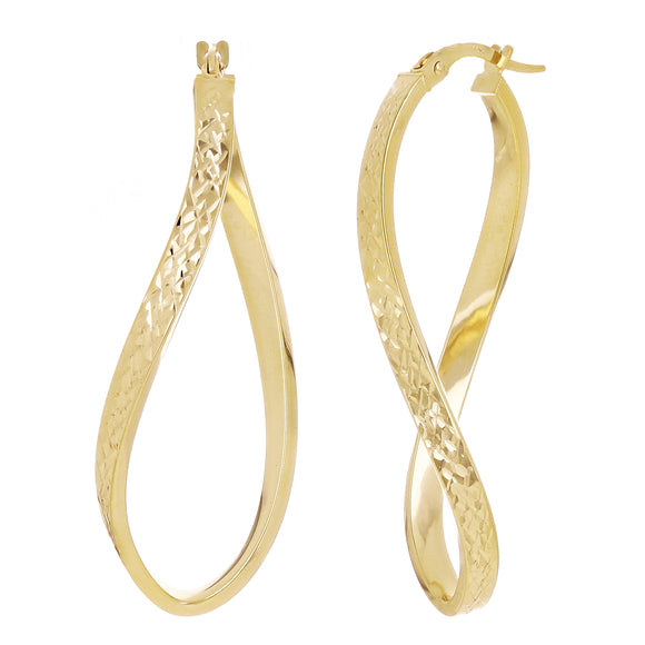 Italian 14k Yellow Gold Diamond Cut Twisted Oval Hoop Earrings 1.7