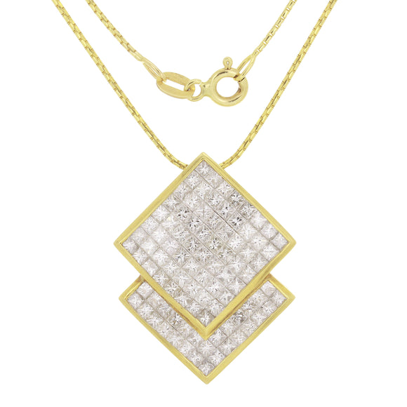 14k Yellow Gold 3.85ctw Princess Diamond Double Square Pendant Necklace 18