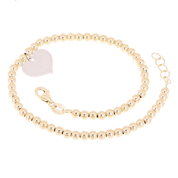 Italian 14k Two Tone Gold Ball Bead Bracelet with Heart Charm 8