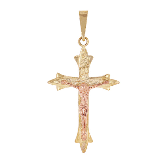 14k Yellow & Rose Gold Filigree Crucifix Cross Charm Pendant 1.6