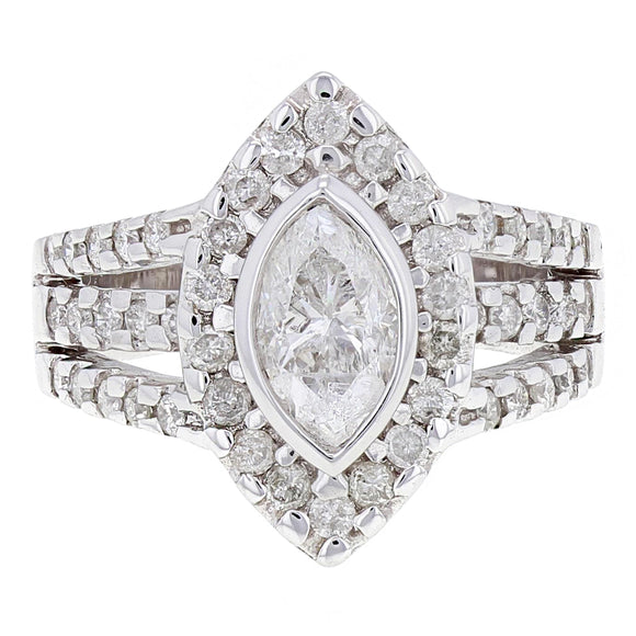 14k White Gold 2ctw Marquise Diamond Engagement Triple Row Split Ring Size 7