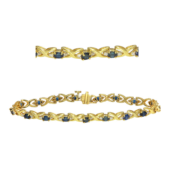 14k Yellow Gold Diamond & Oval Blue Sapphire Bracelet 7