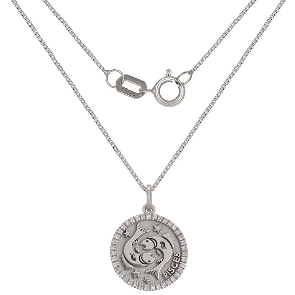 14k White Gold Diamond Zodiac Sign Pisces Pendant Necklace 18