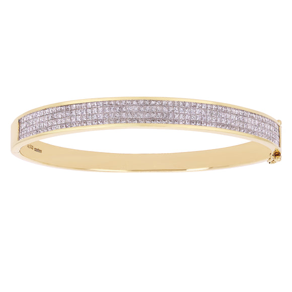 18k Yellow Gold 2.73ctw Diamond 4-Row Polished Oval Bangle Bracelet
