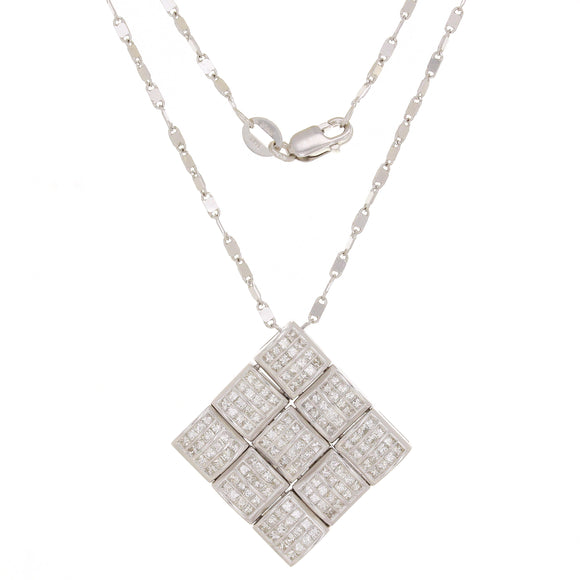 18k White Gold 1.95ctw Princess Diamonds in Motion Checkerboard Pendant Necklace