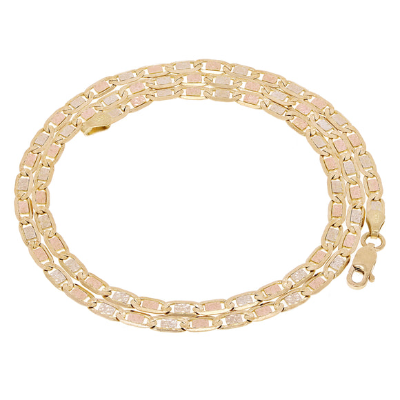 14k Tri Color Gold Pave Valentino Mariner Link Chain Necklace 18