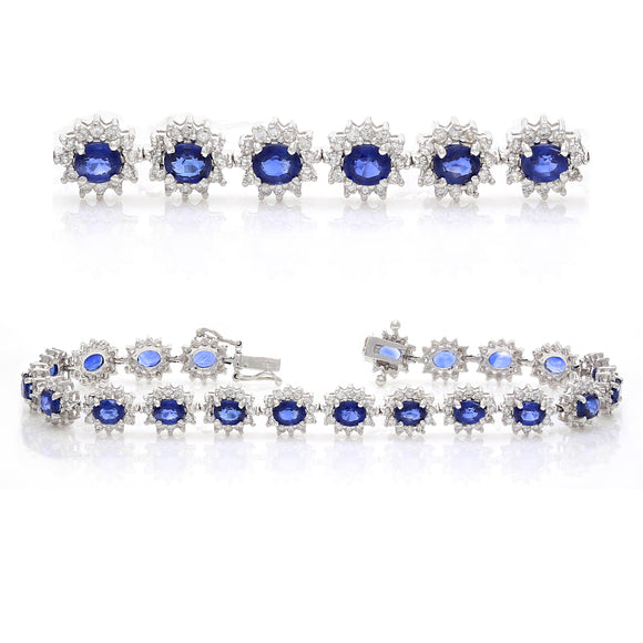 18k White Gold 9.46ctw Sapphire & Diamond Oval Cluster Bracelet 7