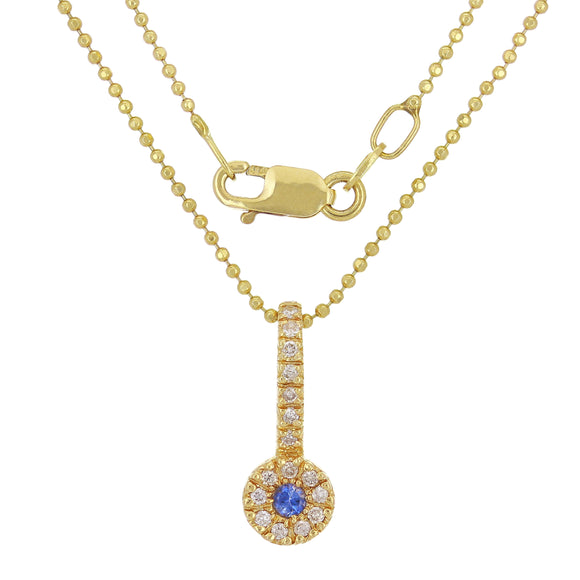 14k Yellow Gold Sapphire & Diamond Vintage Style Pendant Necklace 18