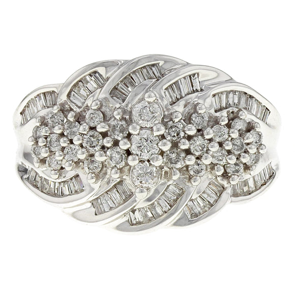 14k White Gold 1ctw Diamond Cascade Cluster Cocktail Ring Size 7