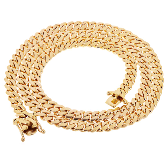 14k Yellow Gold Solid Miami Cuban Chain Necklace 26