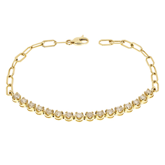 14k Yellow Gold 1.70ctw Diamond & Paperclip Chain Tennis Bracelet 7.5