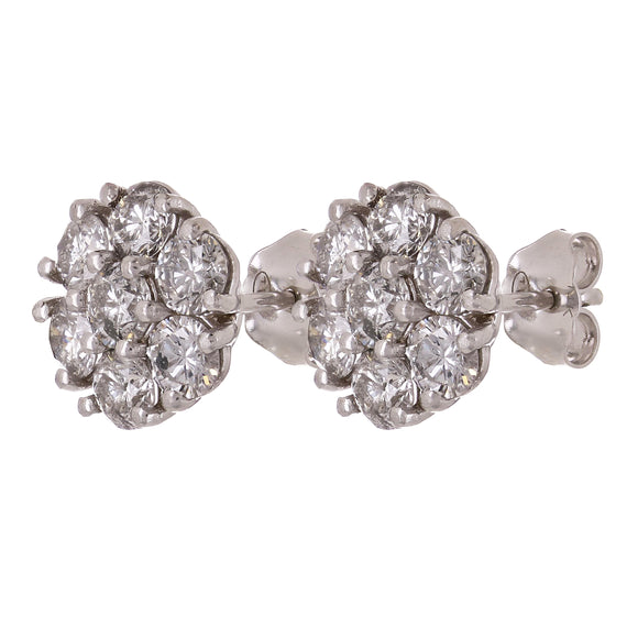 14k White Gold Flower Cluster Round Diamond Stud Earrings 4.67ctw 12.5mm 4.7g