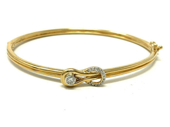 14k Yellow Gold Solid Round Diamonds Infinity Bangle Bracelet 6