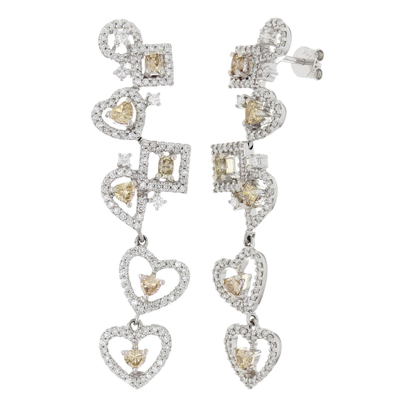 14k White Gold 2.50ctw Brown & White Diamond Cascading Hearts & Shapes Earrings