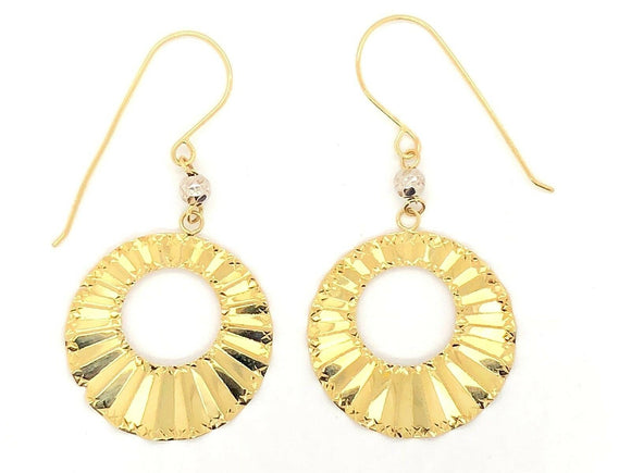 14k Two Tone Gold Hollow Round Shell Drop Dangle Earrings 1.5