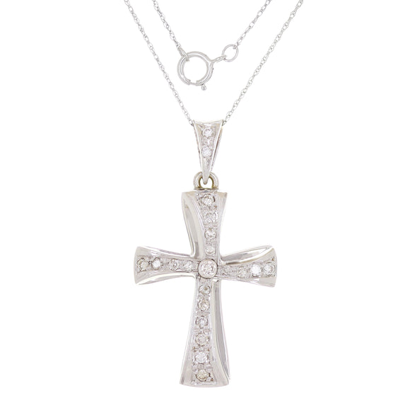 14k White Gold 0.65ctw Diamond Celtic Cross Pendant Necklace 18