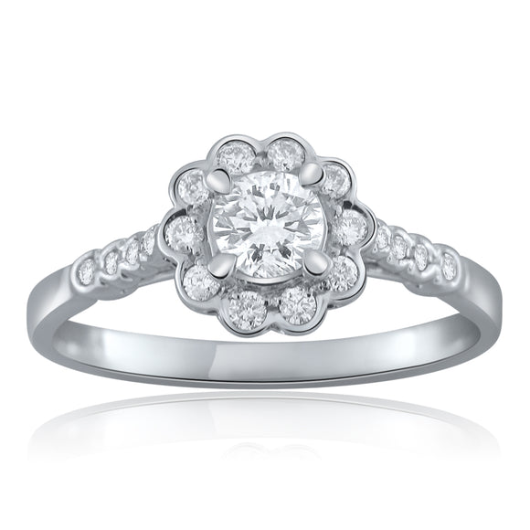 14k White Gold 0.50ctw Diamond Halo Promise Engagement Ring Size 6.75