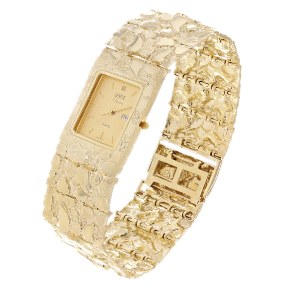 10k Yellow Gold Nugget Wrist Watch Link Geneve Diamond Watch 8