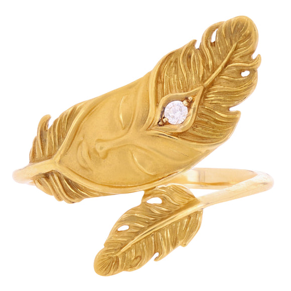 18k Yellow Gold Satin & Shine 0.03ctw Diamond Goddess Leaf Crown Ring Size 6.75