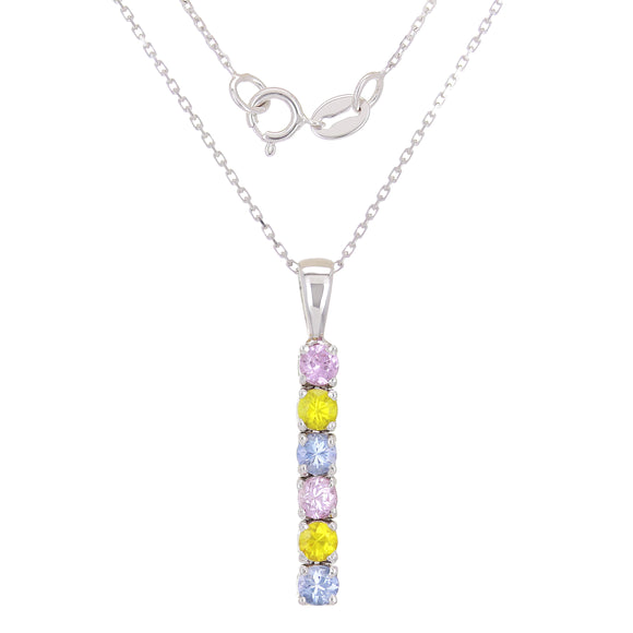 14k White Gold Rainbow Sapphire Linear Pendant Necklace 18