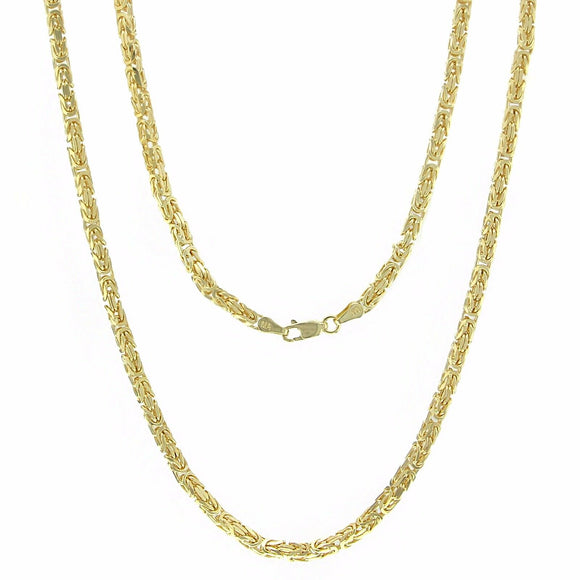 14k Yellow Gold Solid Square Byzantine Chain Necklace 28