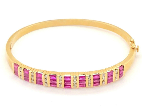 14k Yellow Gold Ruby Diamond Bangle Bracelet 4.13 CTW Natural Diamonds Size 7