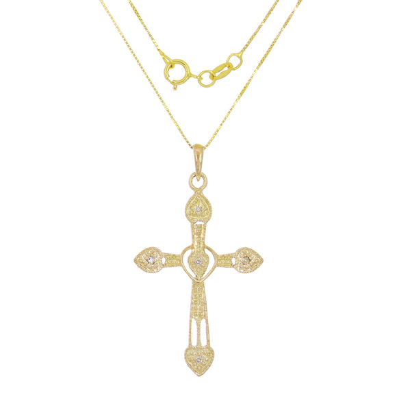 14k Yellow Gold Diamond God's Love Celtic Heart Cross Pendant Necklace 18