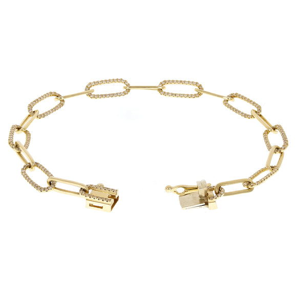 14k Yellow Gold 1.00ctw Diamond Paper Clip Chain Bracelet 7