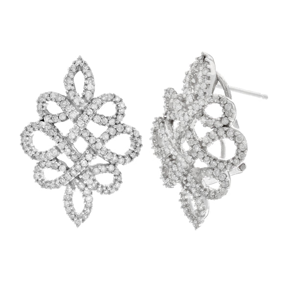 14k White Gold 1.20ctw Diamond Pave Lavish Ribbon Earrings