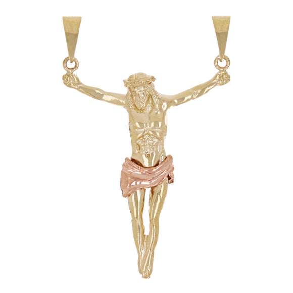 14k Solid Two Tone Color Gold Jesus Christ Crucifix Cross Charm Pendant 8.8grams