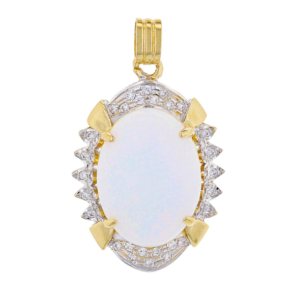 14k Yellow Gold 1/3ctw Diamond & White Opal Oval Pendant