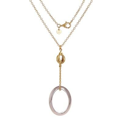 Italian 14k Two Tone Gold Oval & Interlocking Eternity Pendant Necklace 17