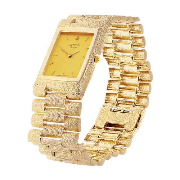 10k Yellow Gold Solid Watch Link Band Geneve w/ Diamond 8-8.5