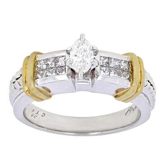 18k White & Yellow Gold 0.63ctw Mixed Cut Diamond Engagement Ring Size 7