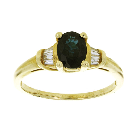 14k Yellow Gold Oval Sapphire & Diamond Past Present & Future Ring Size 6.5