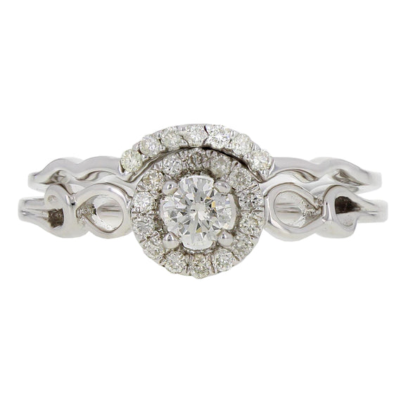 14k White Gold 0.40ctw Diamond Halo Cluster Engagement & Wedding Ring Set Size 7
