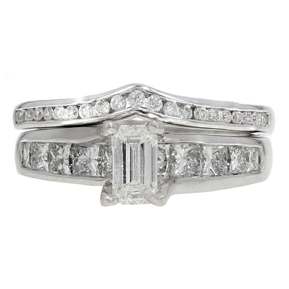 14k White Gold 1.50ctw Emerald & Princess Diamond Bridge Channel Engagement Ring