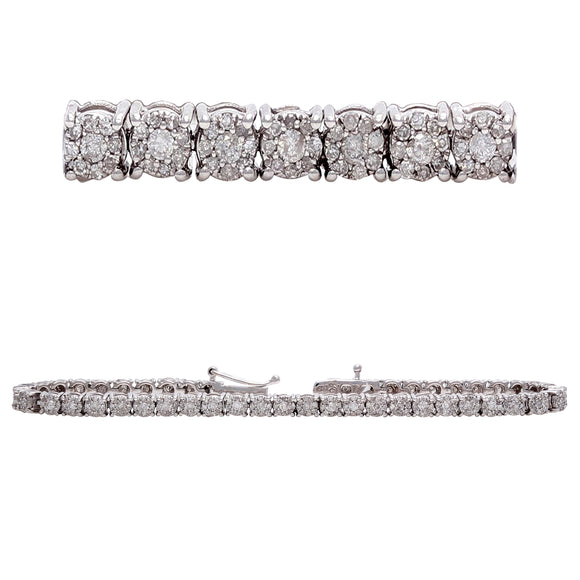 14k White Gold 2ctw Diamond Floral Cluster Tennis Bracelet 7