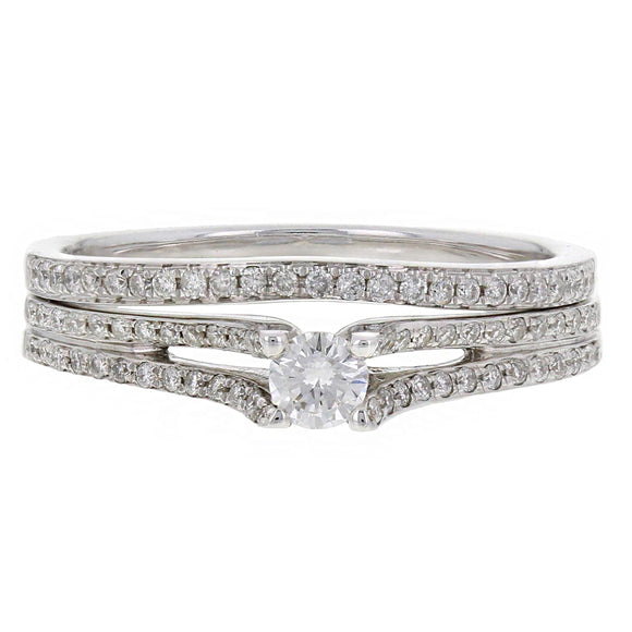 14k White Gold 1/2ctw Brilliant Diamond Matching Engagement & Wedding Ring Set