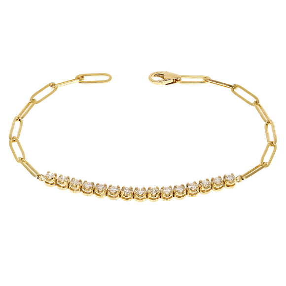 14k Yellow Gold 0.92ctw Diamond & Paperclip Chain Tennis Bracelet 7