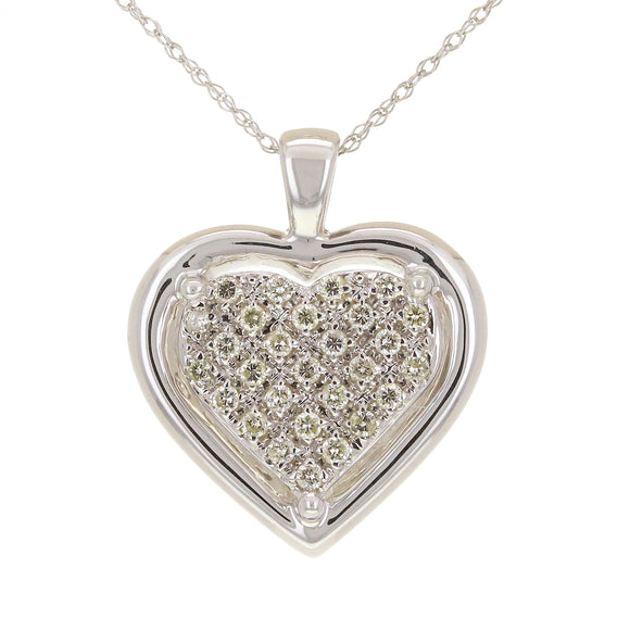 14k White Gold 0.36ctw Diamond Framed Double Heart Drop Pendant Necklace 18