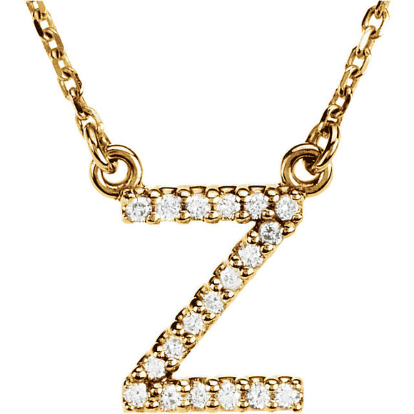 14k Yellow Gold Diamond Initial Letter Z Alphabet Rolo Pendant Necklace 18