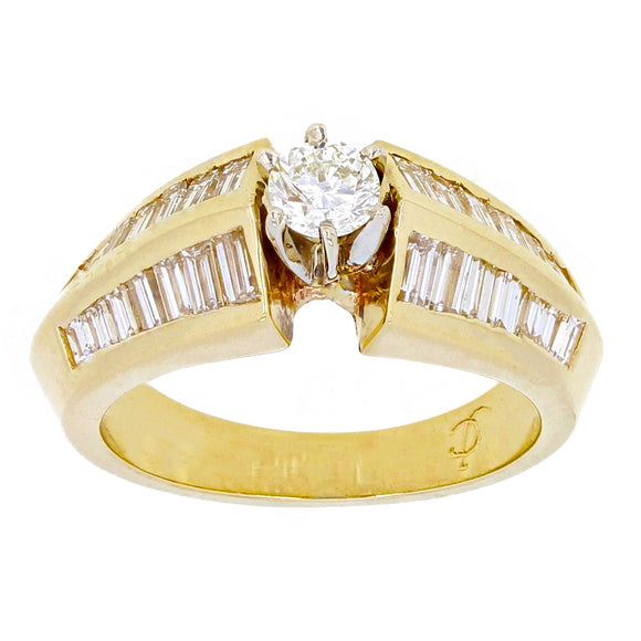 14k Yellow Gold 1ctw Brilliant Cut Diamond Baguette Engagement Ring Size 6.5