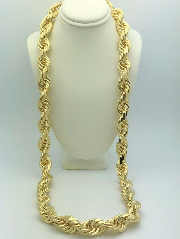 Men's Solid 14k Yellow Gold Diamond Cut Rope Chain Necklace 28
