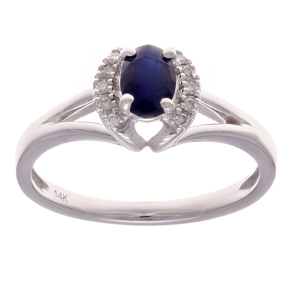 14k White Gold 0.56ctw Sapphire & Diamond Promise Split Shoulder Ring Size 6.5