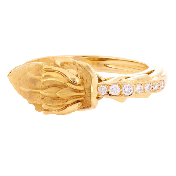18k Yellow Gold Satin & Shine 0.20ctw Diamond Koi Fortune Eternal Ring Size 7