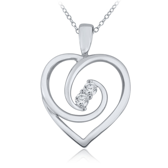 10k White Gold 0.10ctw Diamond Curling Ribbon Heart Pendant Necklace 18