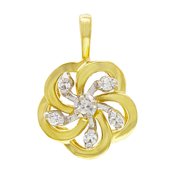 10k Yellow Gold 0.10ctw Diamond Encrusted Floral Swirl Pendant
